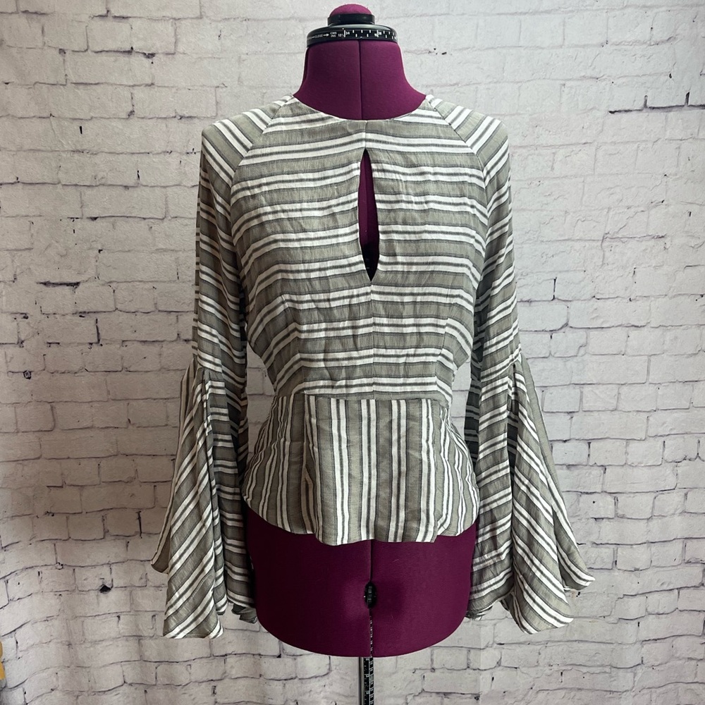 Karlie striped bell sleeve peplum blouse backless size medium